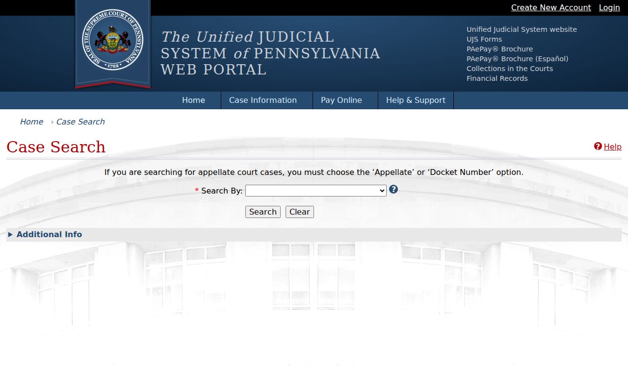 Wayne County court case lookup through the UJS public docket search
