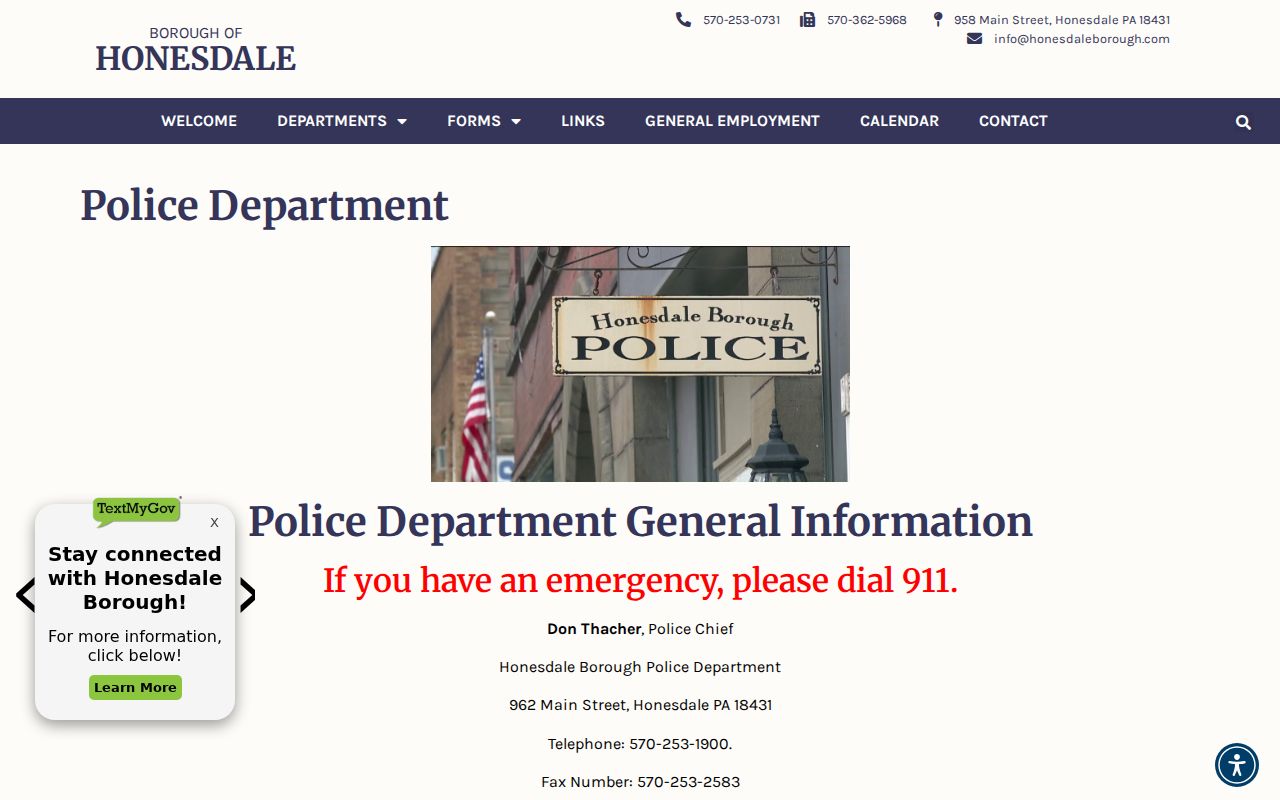 Honesdale criminal records source at Honesdale Borough Police