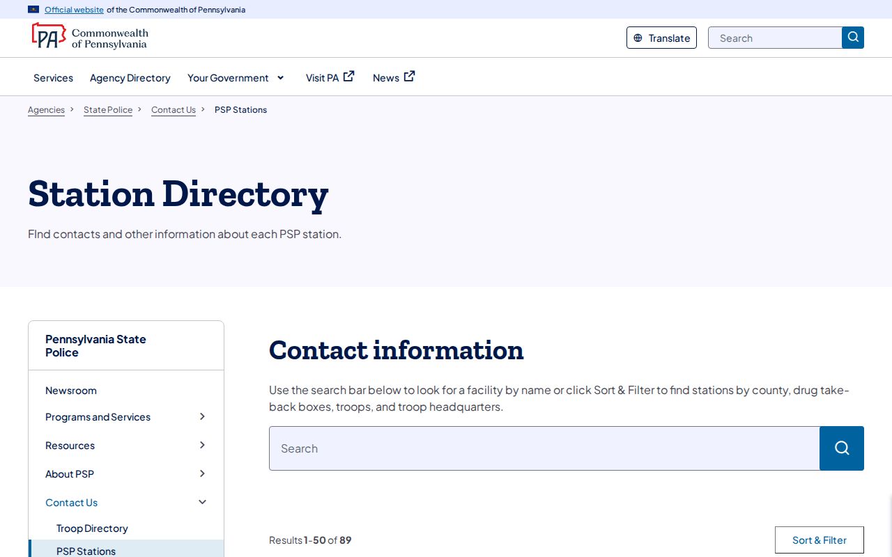 Pennsylvania State Police station directory for a Honesdale record check