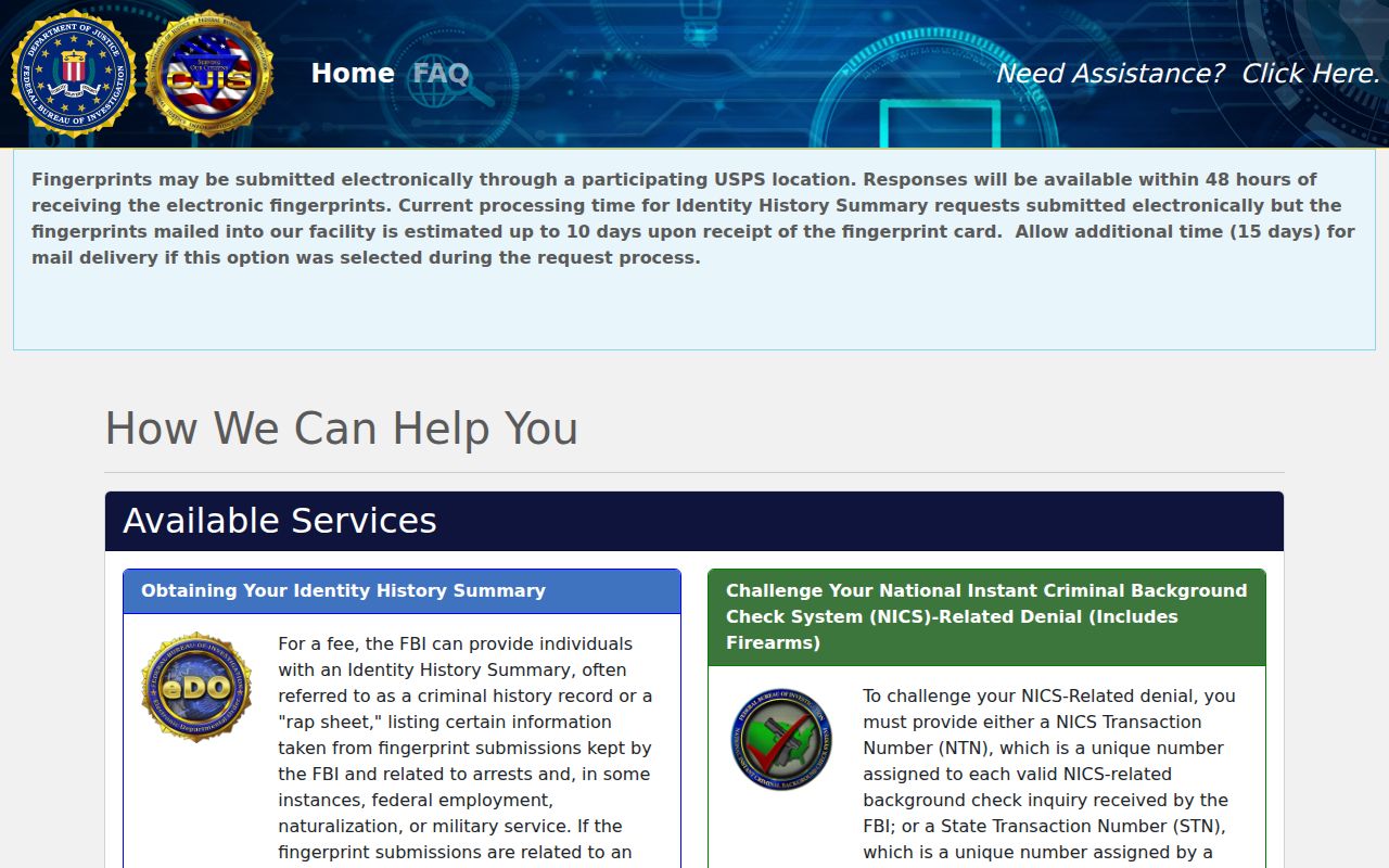 Wayne County criminal history FBI identity summary request portal