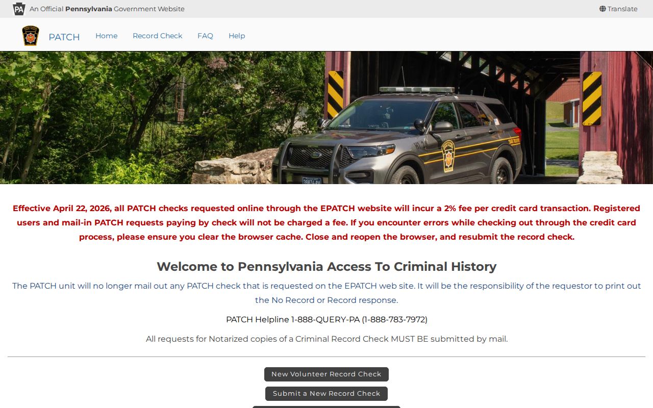 Wayne County criminal history name check through the PATCH portal