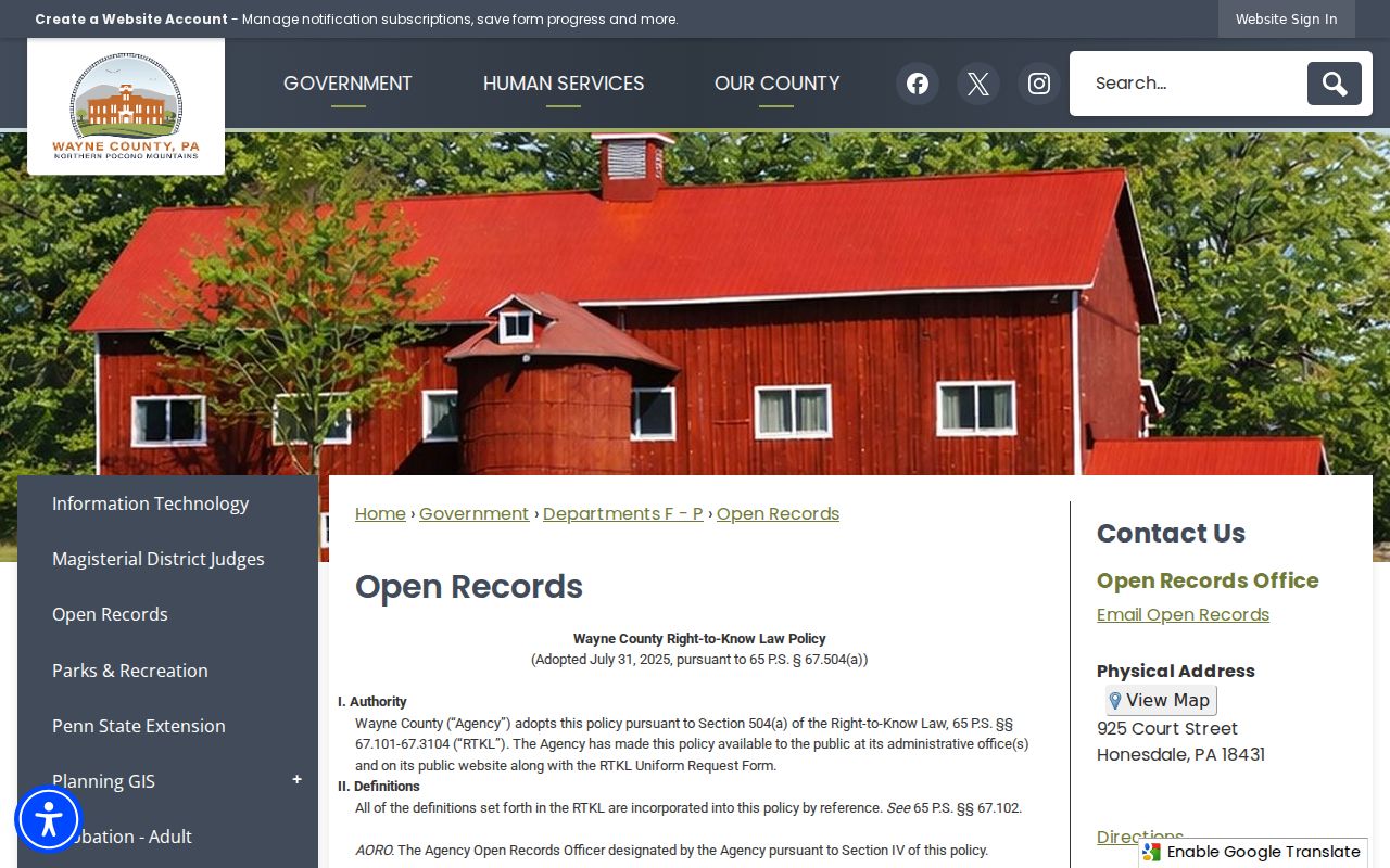 Wayne County criminal record Right-to-Know request routes