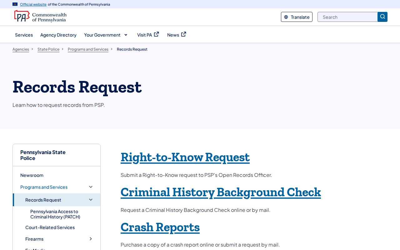 Waymart criminal record Pennsylvania State Police request hub
